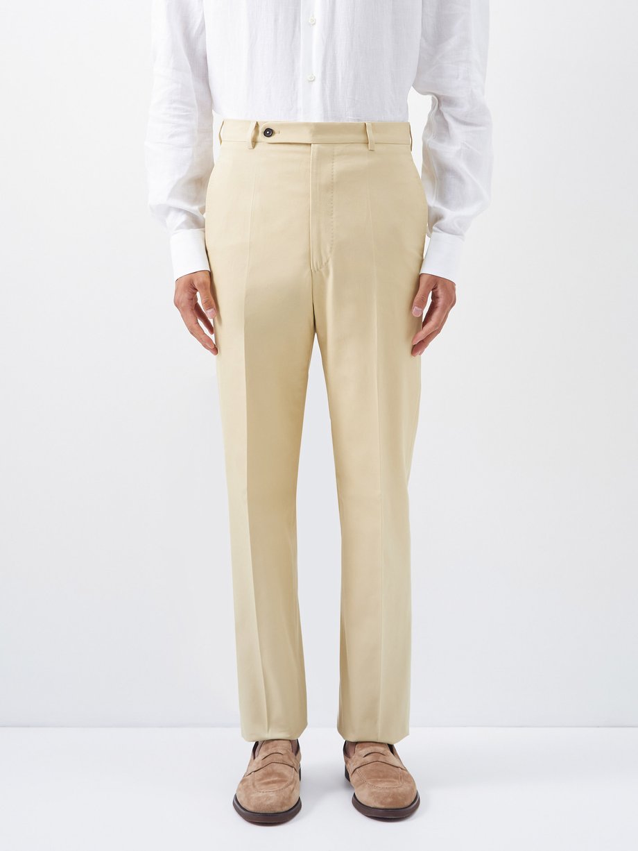 Beige Pleated cotton-gabardine suit trousers | Husbands Paris ...