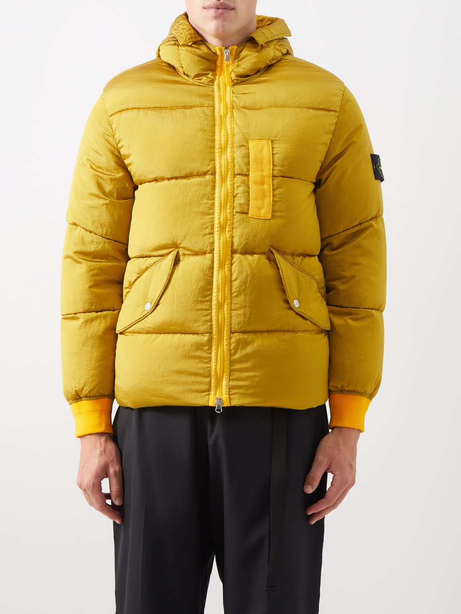 Yellow Logo-patch hooded quilted down coat | Stone Island ...