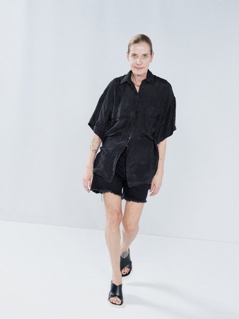 Black Long-sleeved metallic lurex-knit bodysuit, Raey