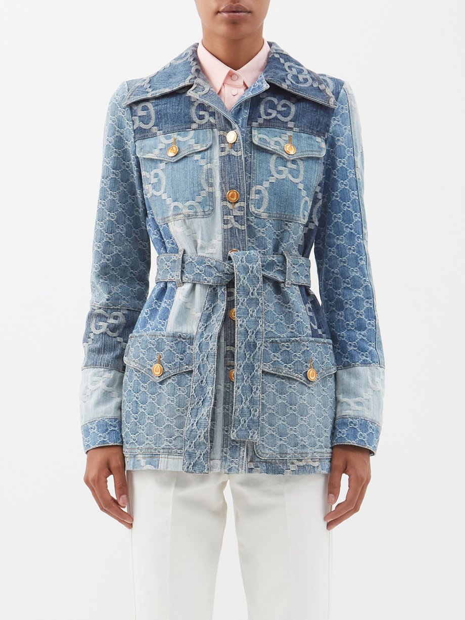 Blue Patchwork GG-embroidered denim jacket | Gucci | MATCHESFASHION US