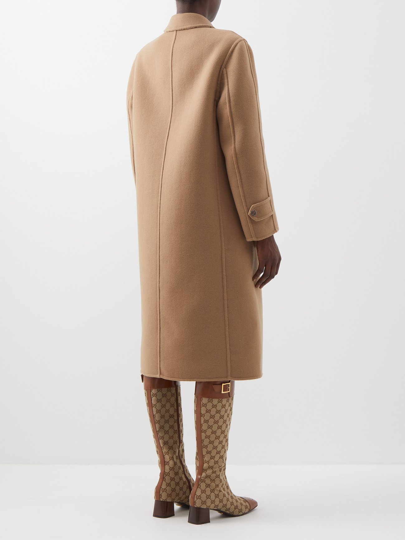 Camel Reversible GG-jacquard wool-blend coat, Gucci