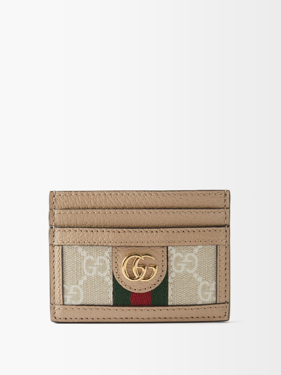 구찌 Gucci Beige Ophidia GG plaque leather cardholder