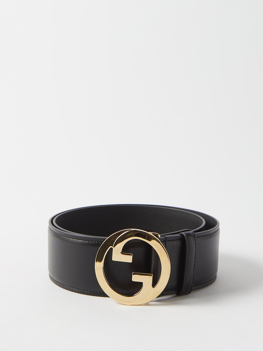 Gucci Leather Belt with Interlocking G Buckle - Black - Belts