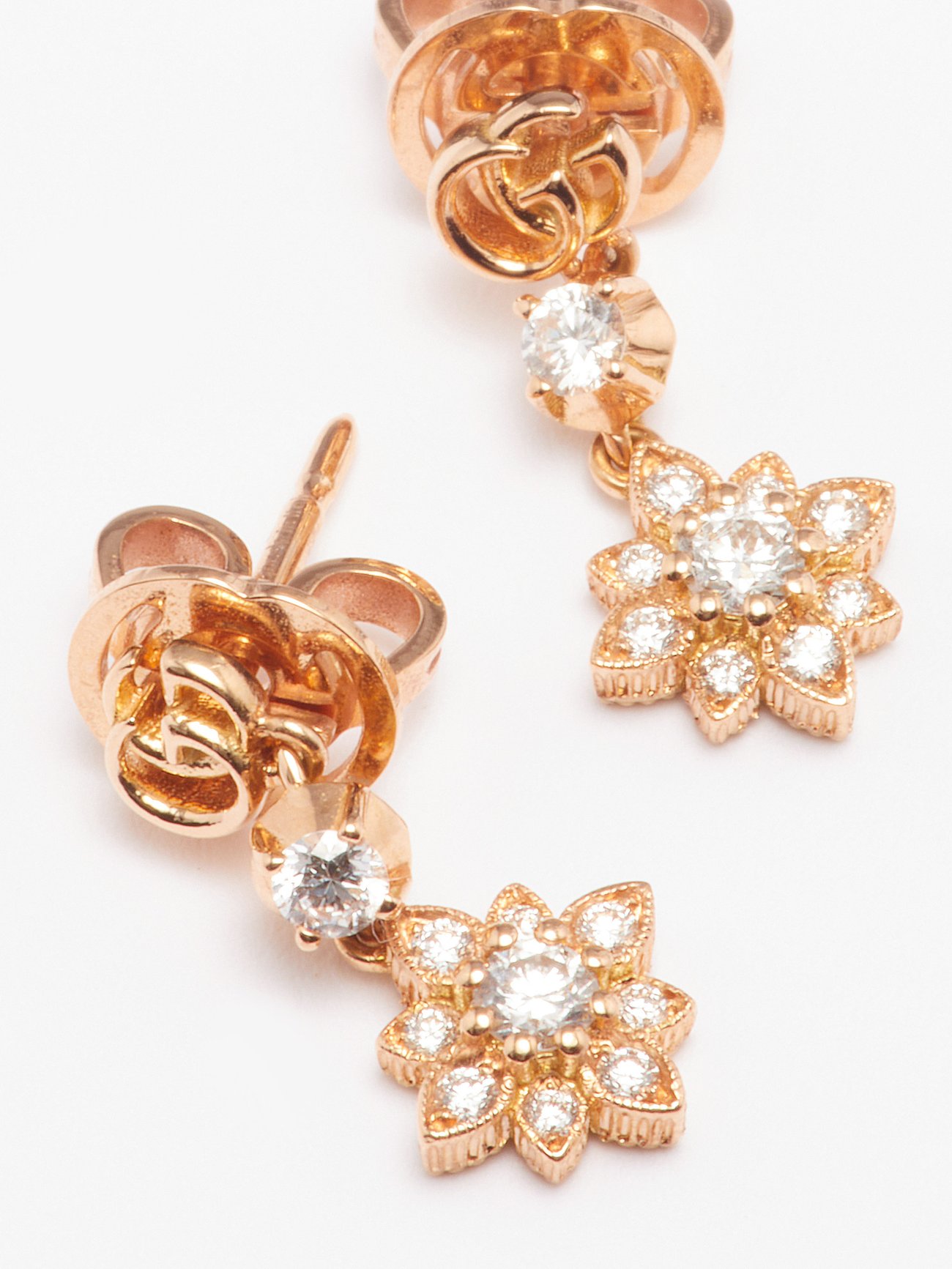 18kt rose gold Flora diamond drop earrings