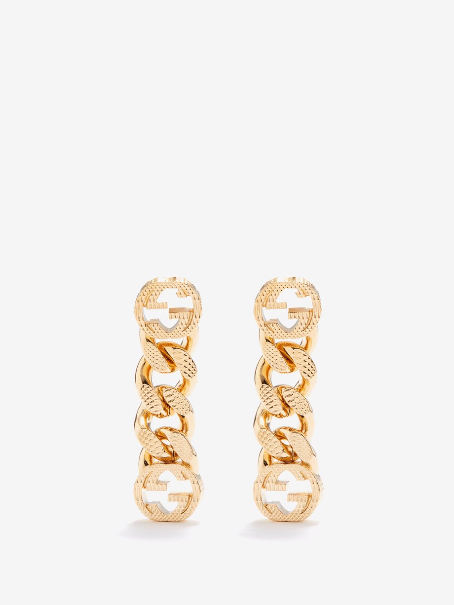 Gold GG-logo chain drop earrings | Gucci | MATCHES UK