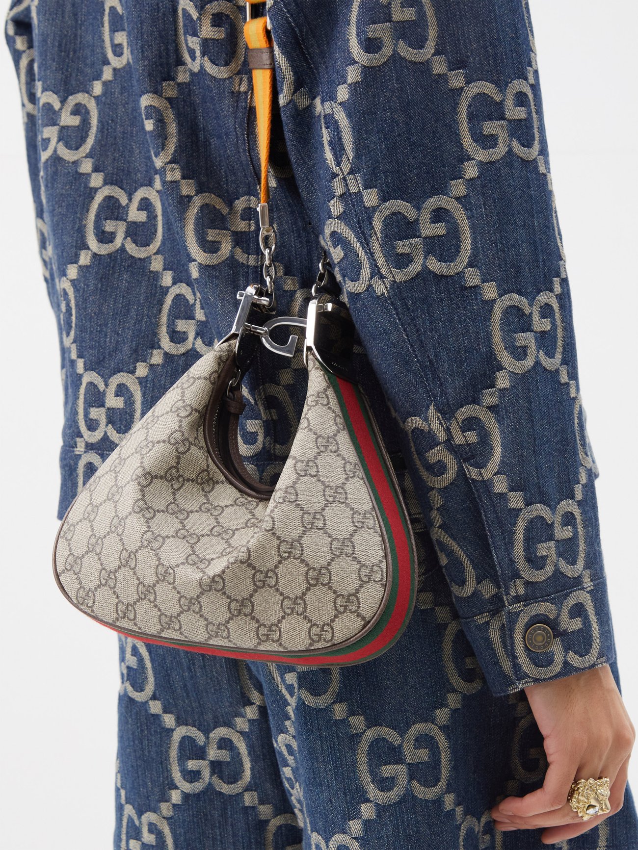 Gucci Attache medium shoulder bag in beige and blue Supreme