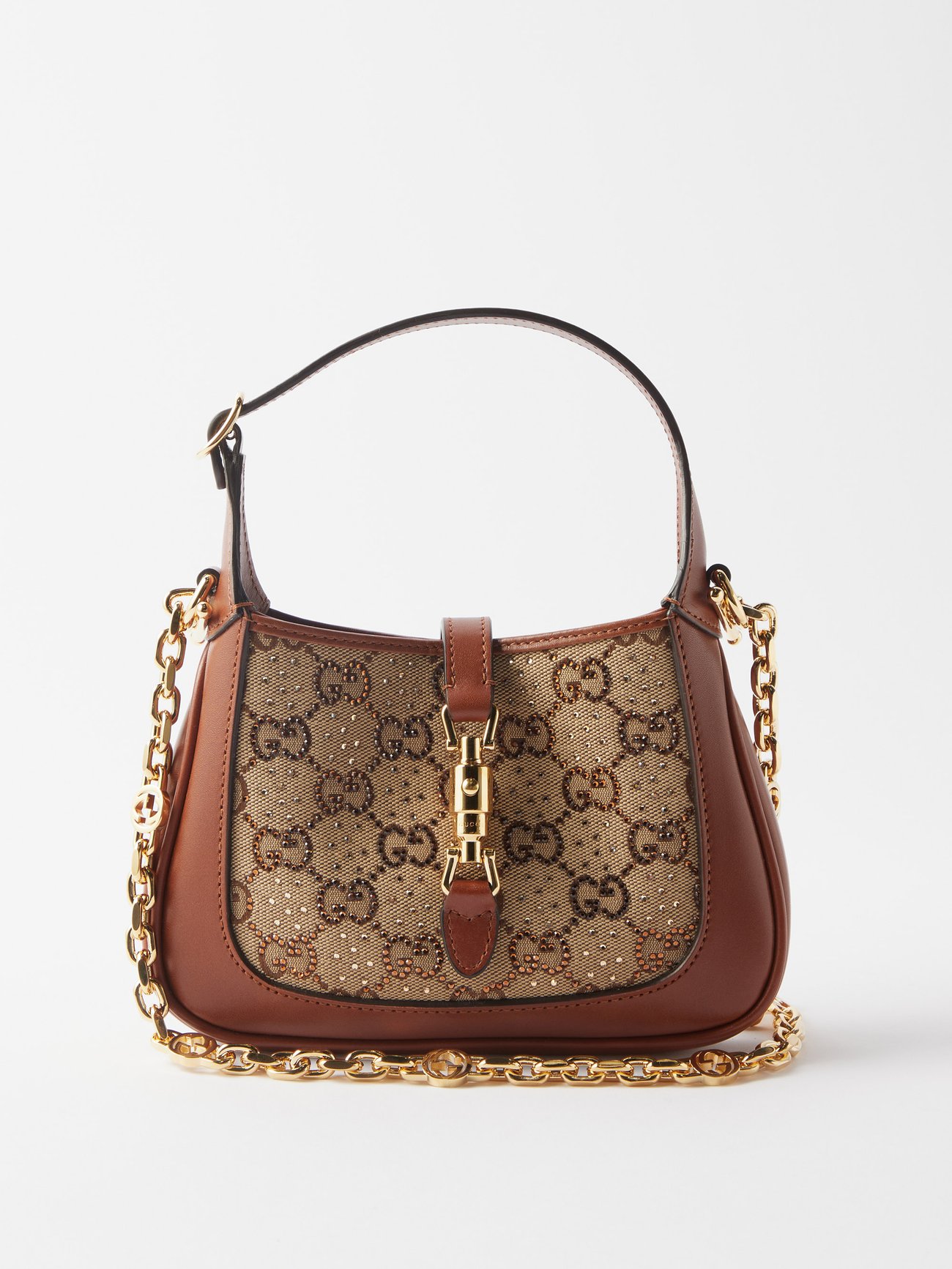 Brown Jackie 1961 crystal GG-Supreme and leather bag | Gucci | MATCHES UK