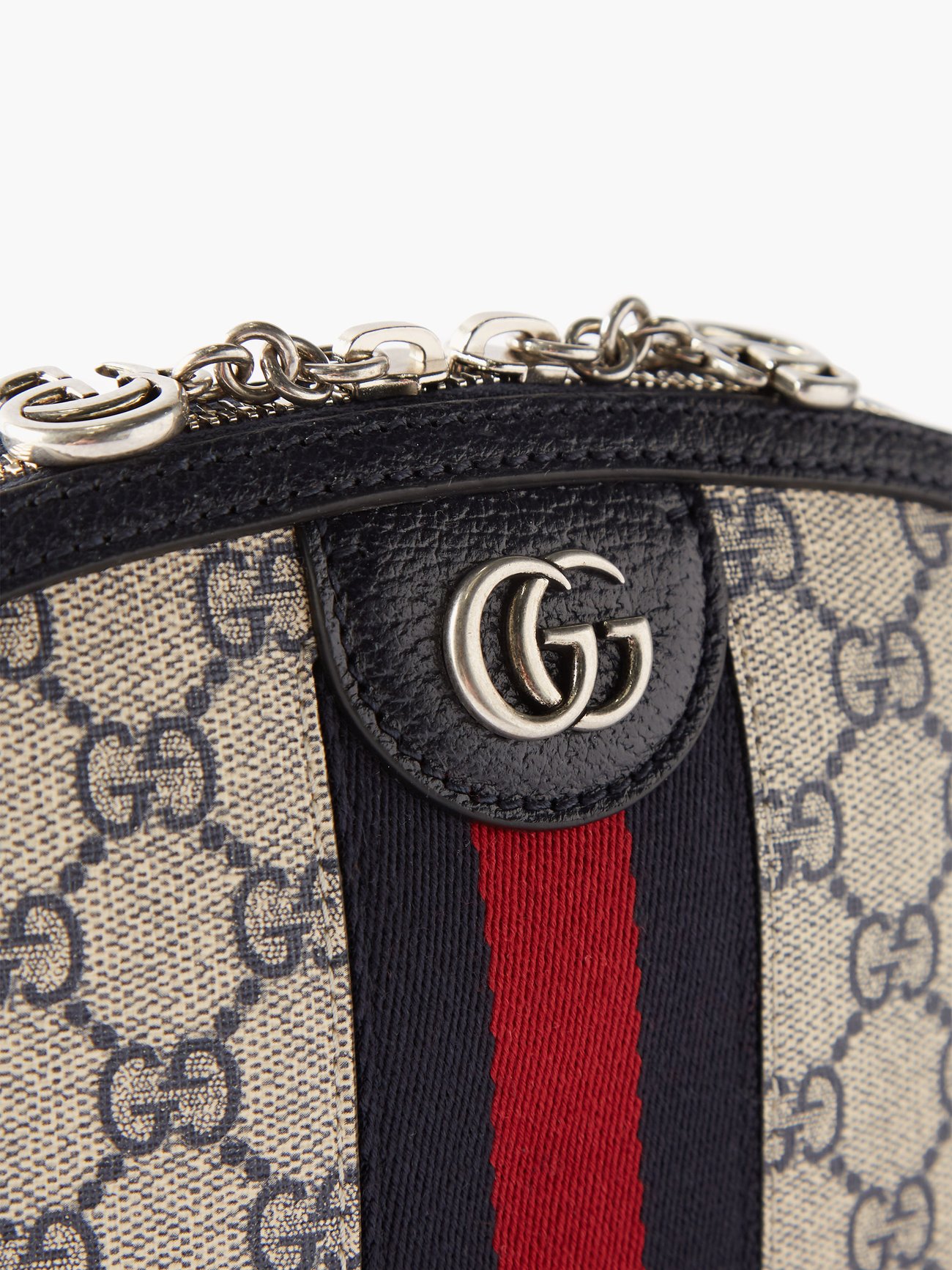 Gucci - Ophidia GG Web-stripe Leather-Trim Shoulder Bag - Womens - Blue Beige