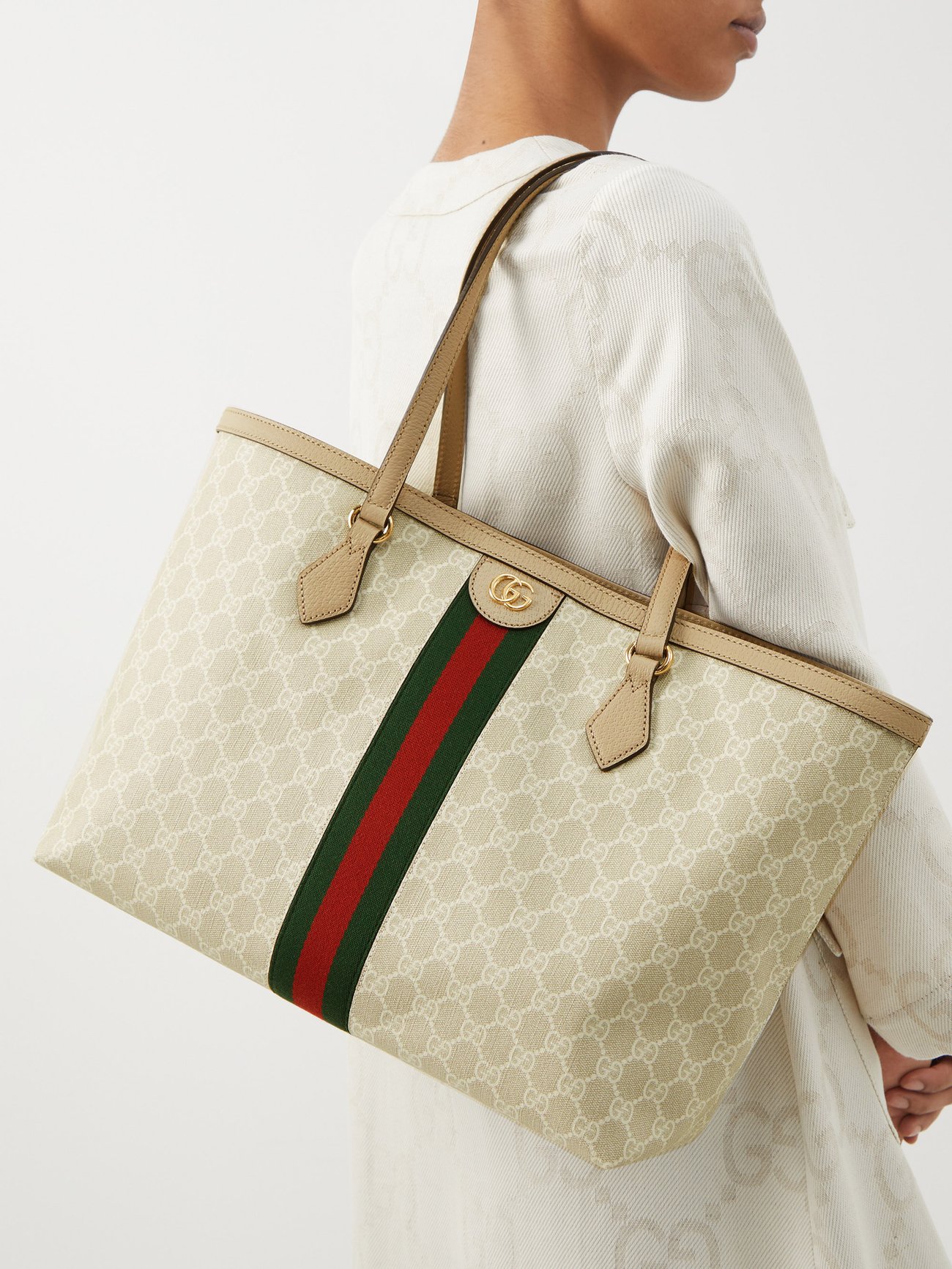 GUCCI Ophidia medium leather-trimmed printed coated-canvas tote