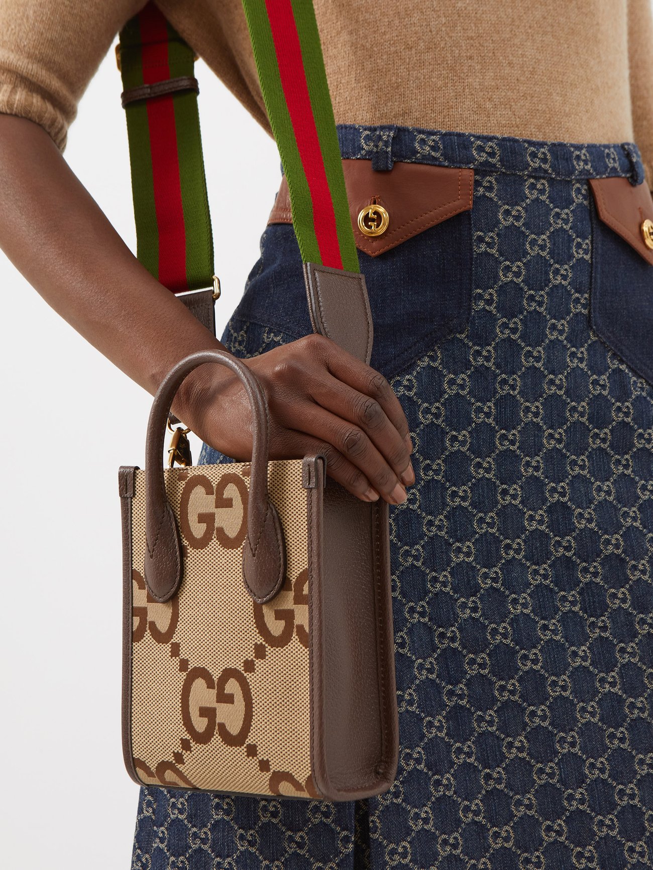 Gucci Jumbo GG Mini Tote Bag Beige/Lilac in Canvas - US