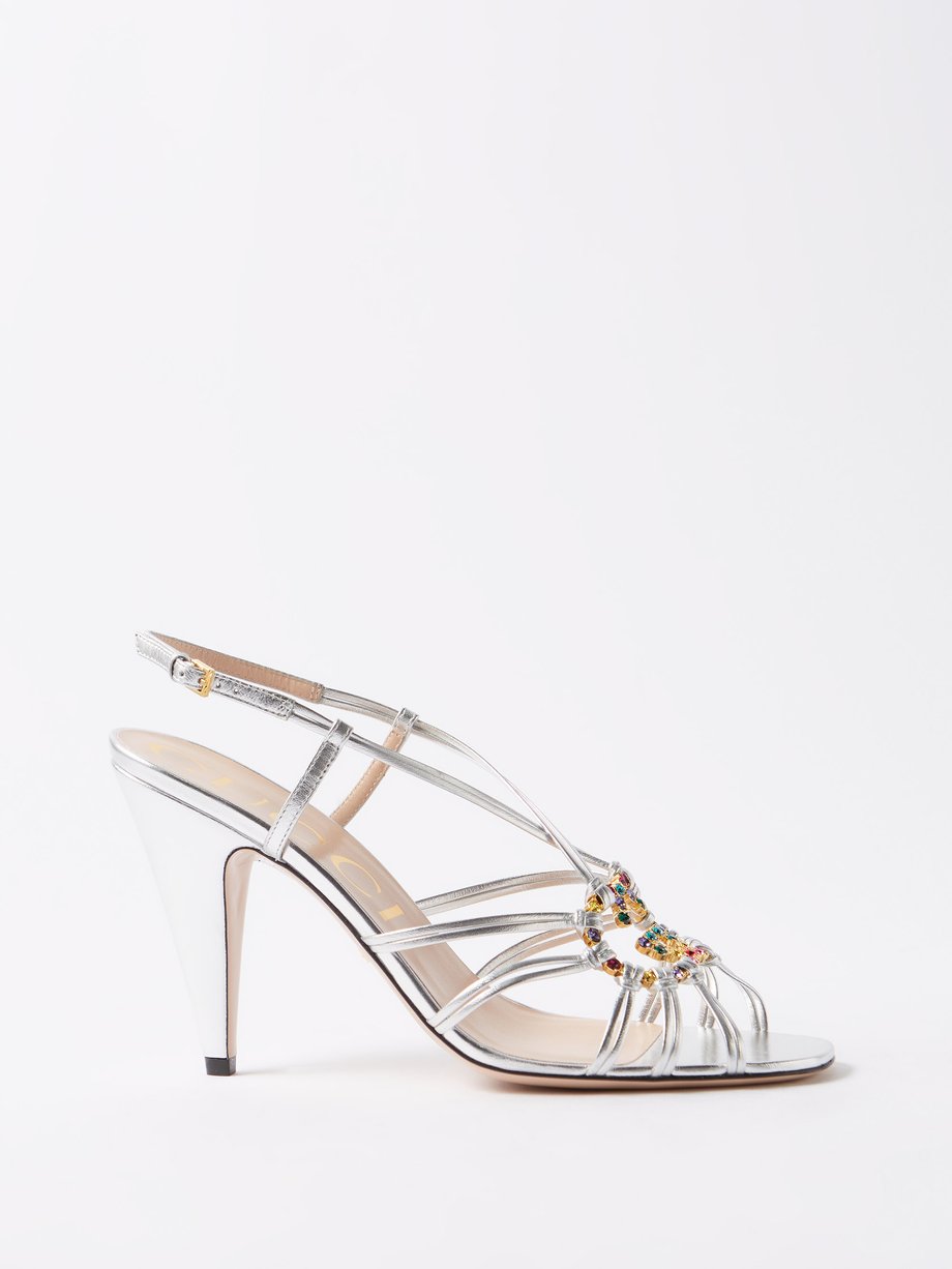 Silver Isa 95 crystal-embellished leather sandals | Gucci | MATCHESFASHION  UK