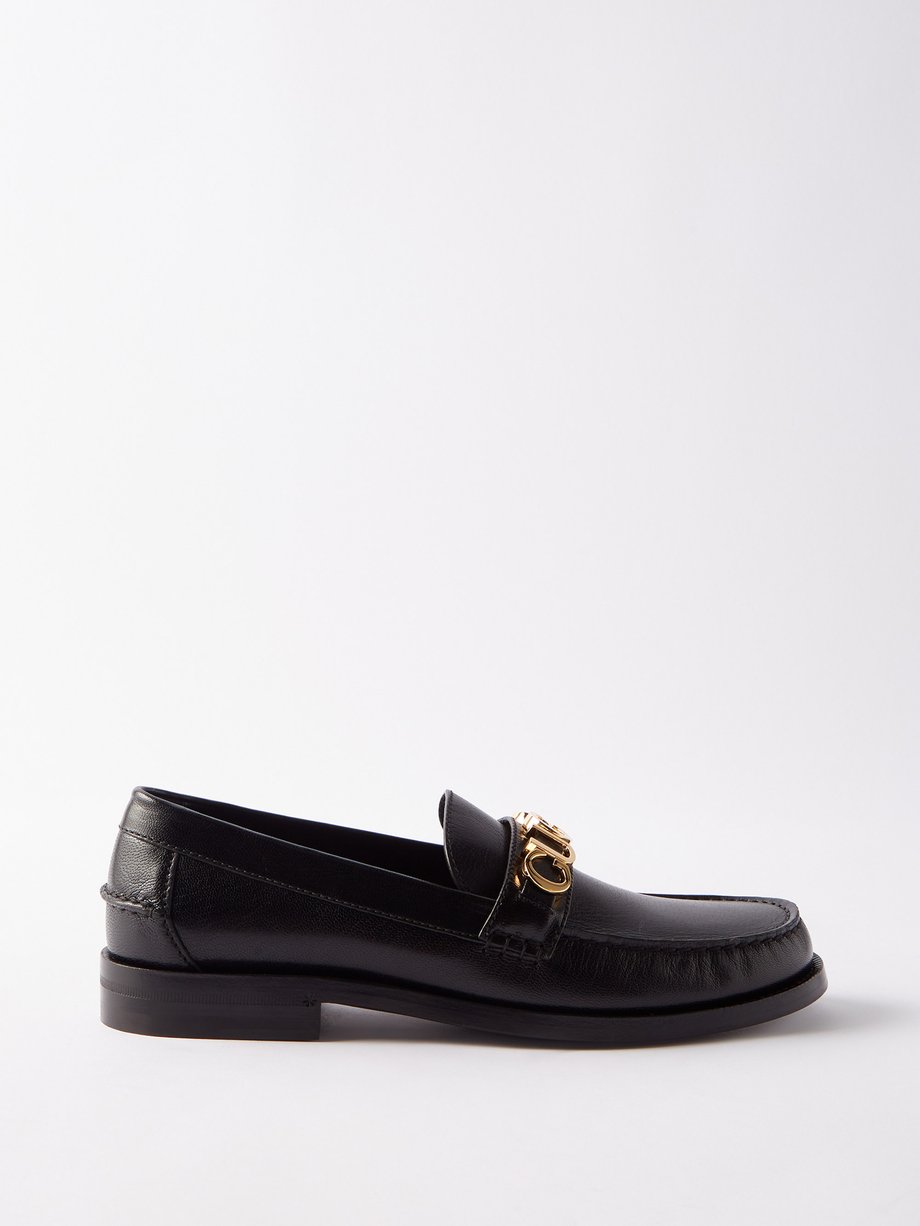 Black Logo-plaque leather loafers | Gucci | MATCHES UK