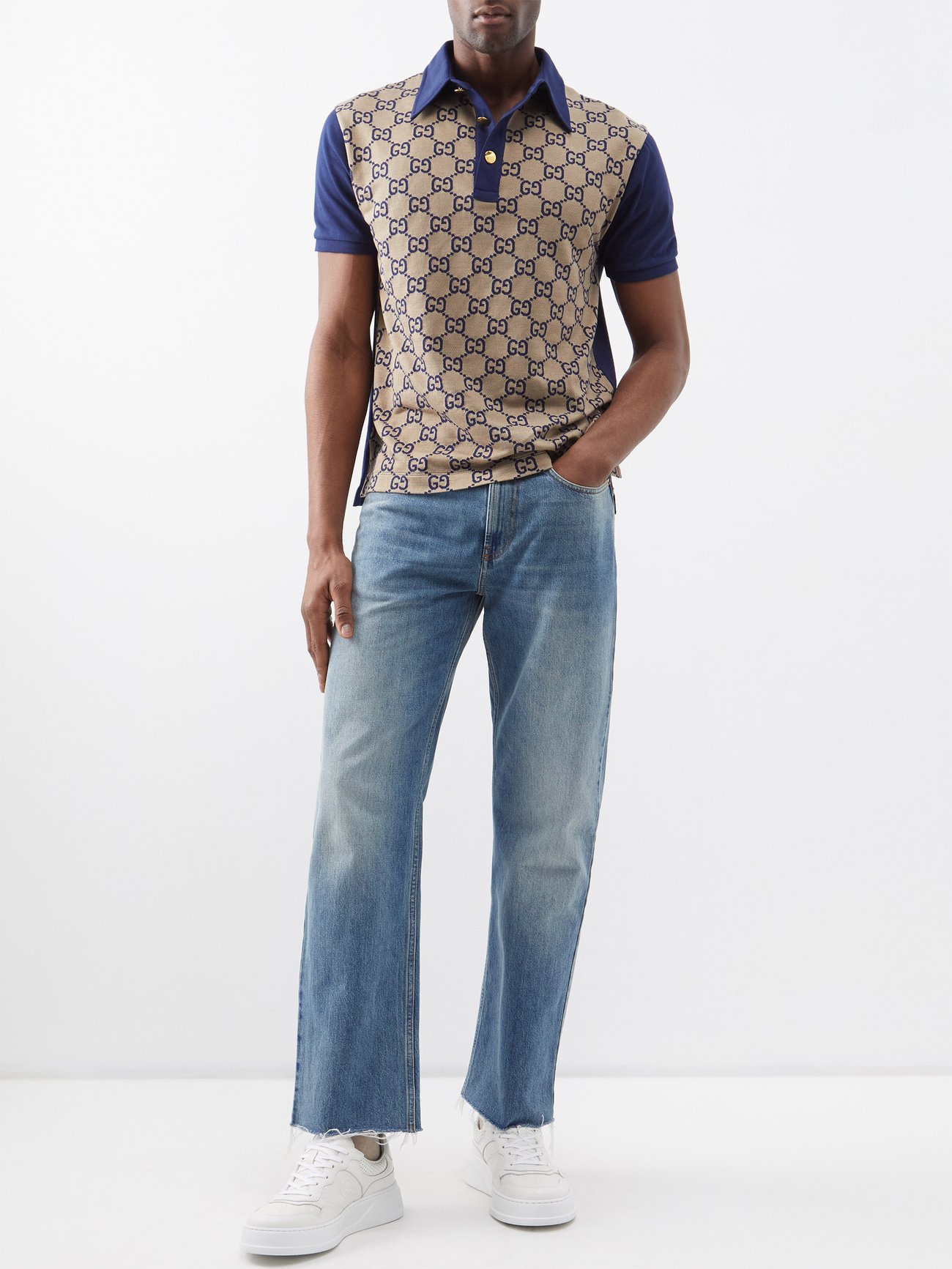 Gucci - Men - Jacquard-knit Polo Shirt Blue - L