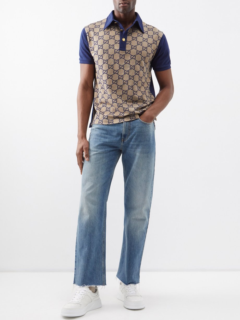 Beige Jumbo GG-jacquard silk-blend polo shirt | Gucci | MATCHESFASHION UK