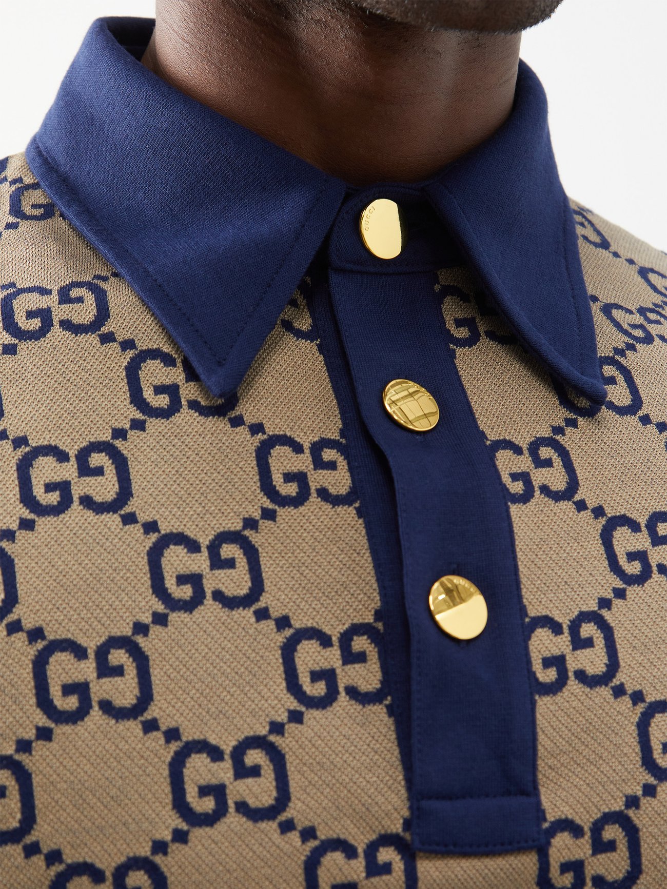 Gucci - Men - Jacquard-knit Polo Shirt Blue - L