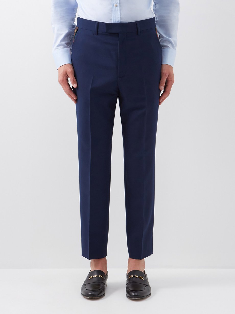 Blue multi Web stripe wool-blend trousers, Gucci