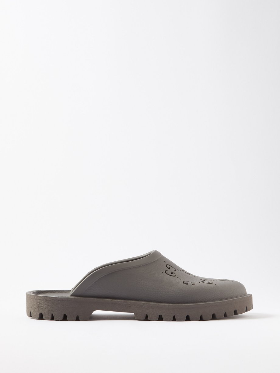 Grey GG-perforated rubber backless loafers | Gucci | MATCHESFASHION UK