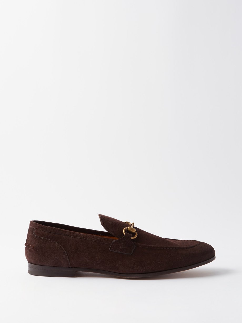 Brown Jordaan Horsebit suede loafers | Gucci | MATCHES UK