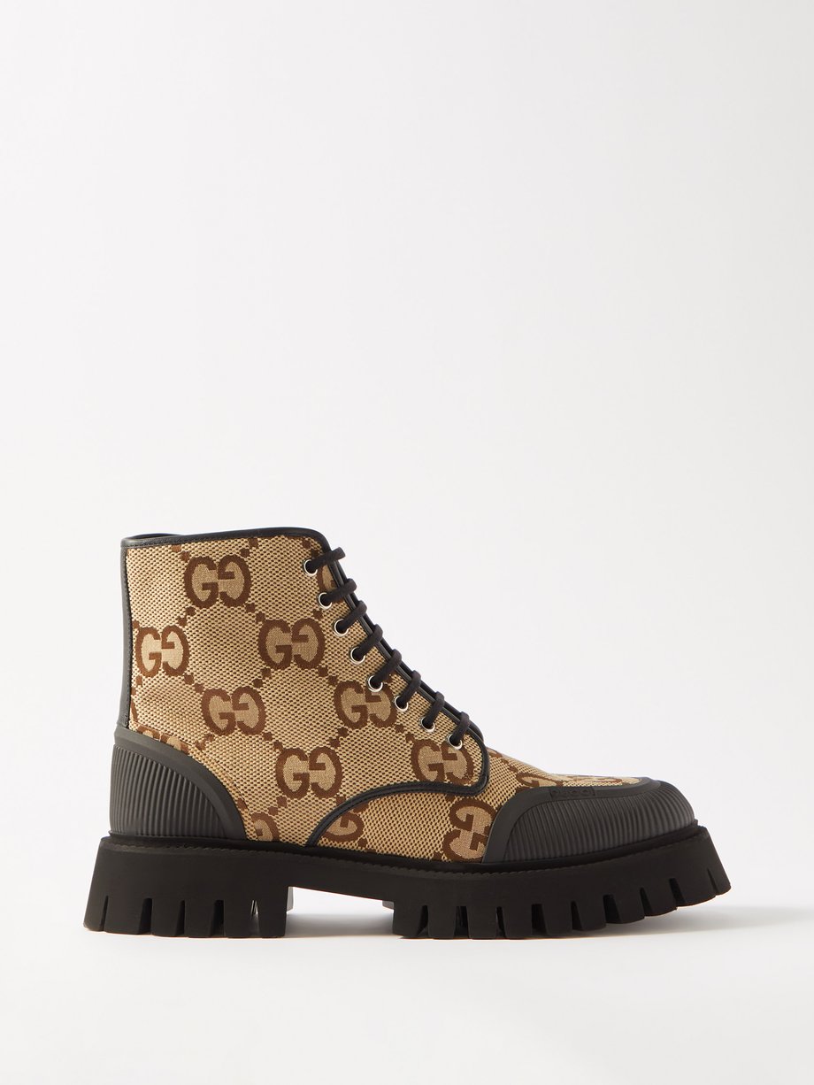 Beige GG-canvas lug-sole boots | Gucci | MATCHESFASHION US
