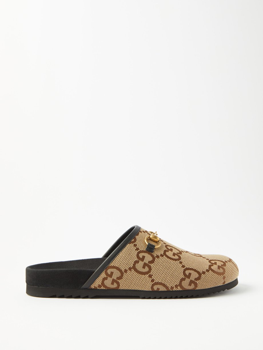 Beige Horsebit GG-Supreme canvas backless loafers | Gucci ...
