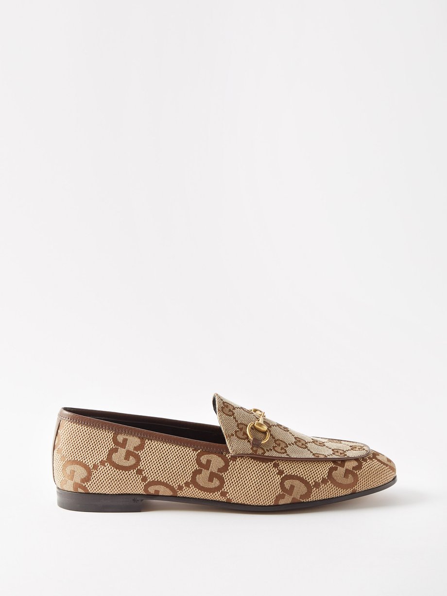 Brown Jordaan Horsebit GG-canvas loafers | Gucci | MATCHES UK
