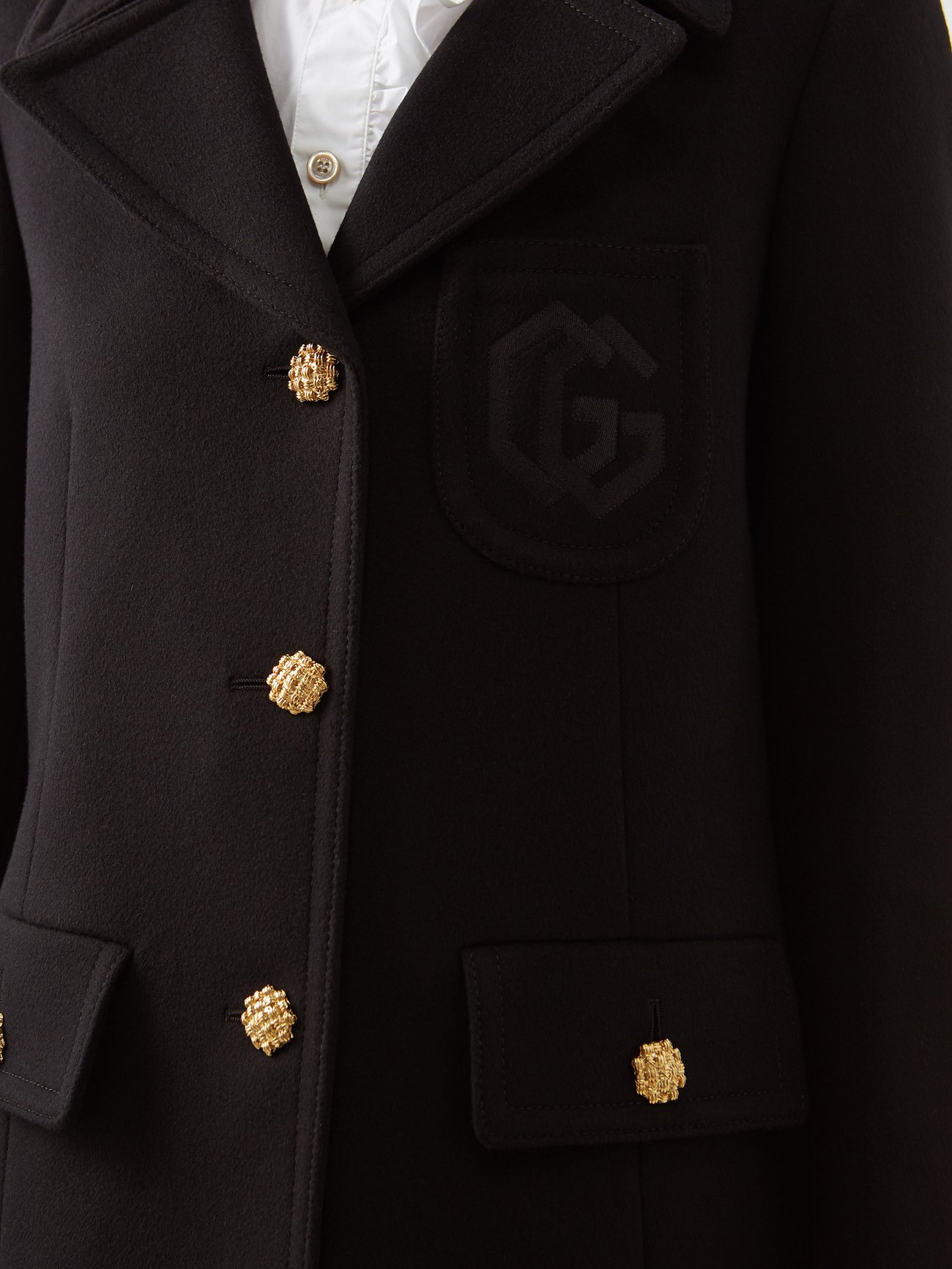 Double G embroidery wool coat in black