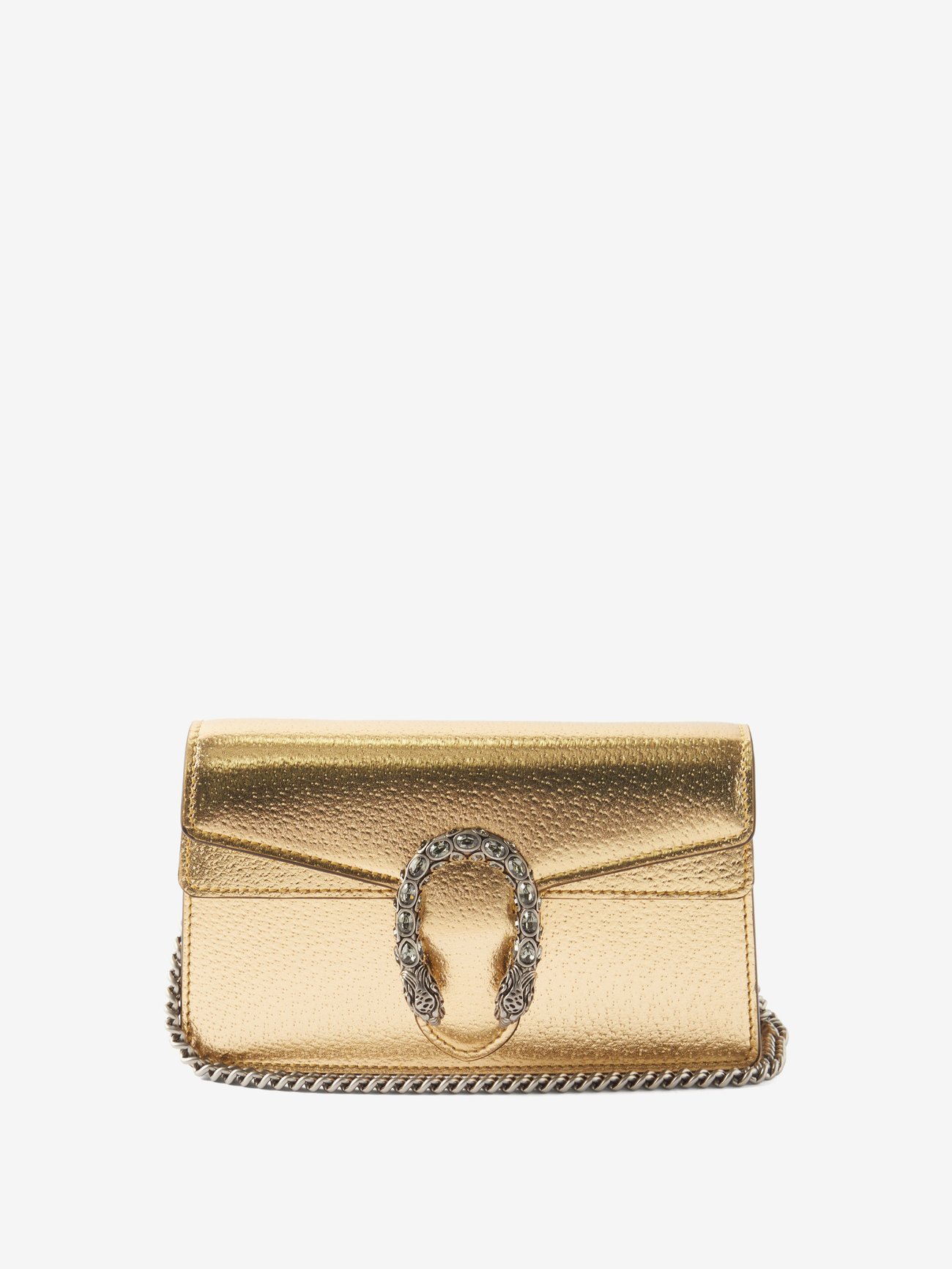 Gucci Dionysus Super Mini Shoulder Bag In Gold Lamé Leather