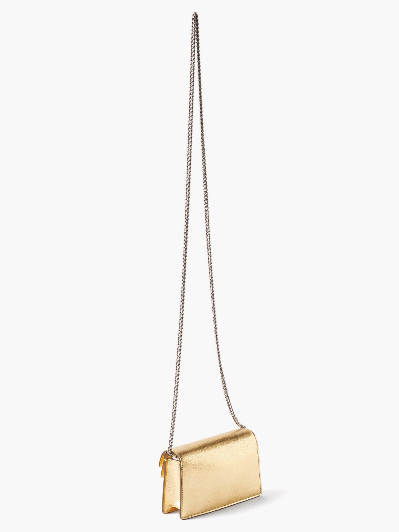 Gucci Dionysus Super Mini Shoulder Bag In Gold Lamé Leather