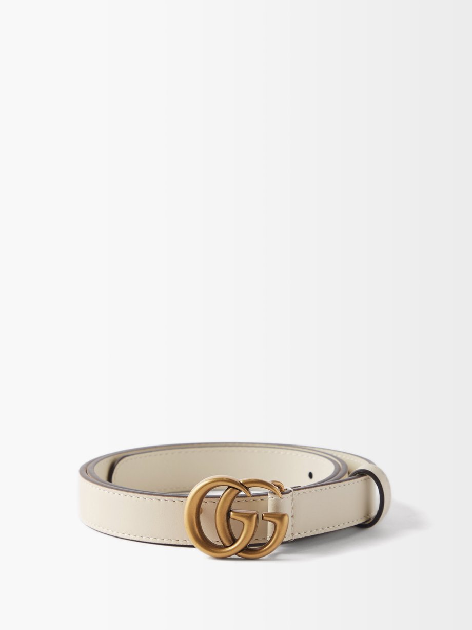 White GG Marmont monogram-print canvas and leather belt