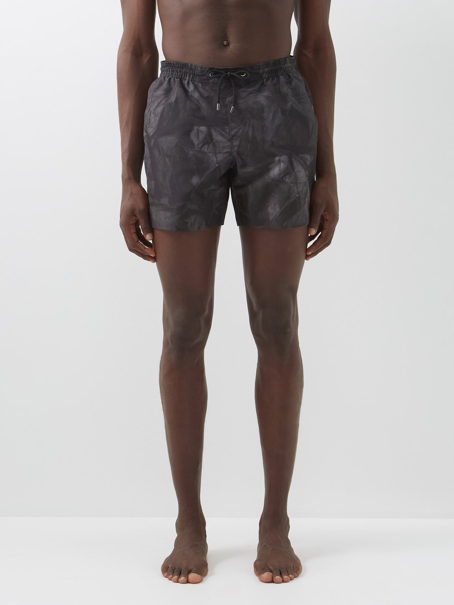 Black Crinkled-print recycled-fibre swim shorts | Marané ...