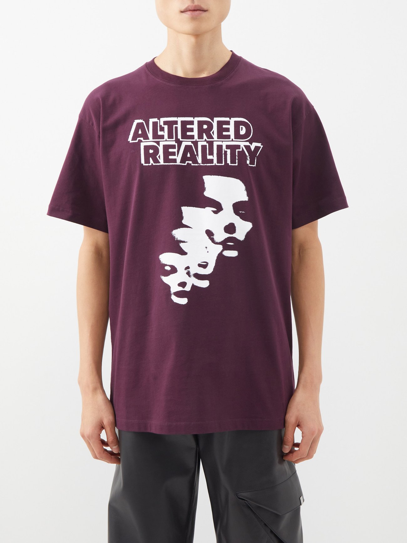 Burgundy Altered Reality-print cotton-jersey T-shirt | Raf Simons