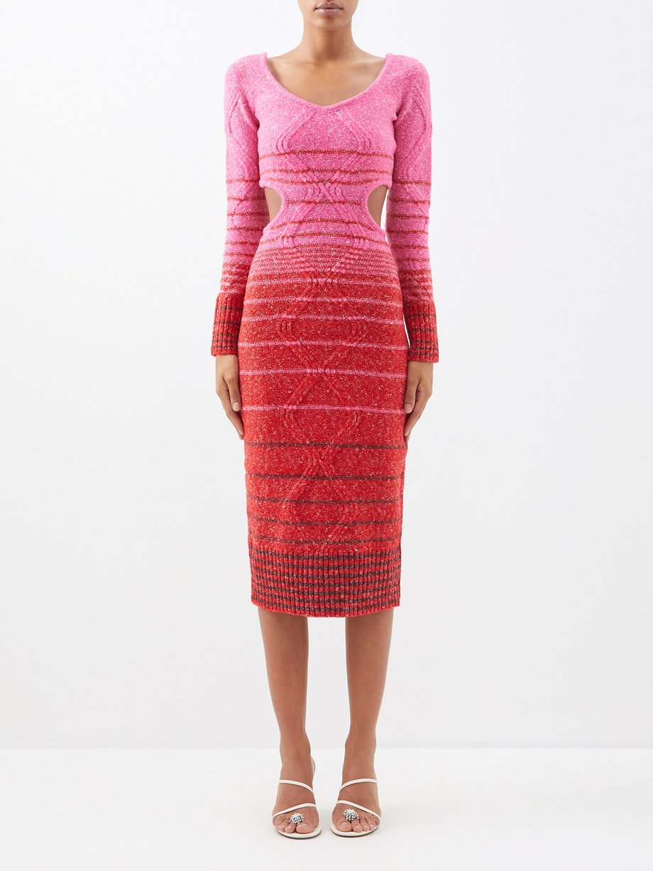 Red Eleanor cable-knit cutout dress | Staud | MATCHESFASHION US