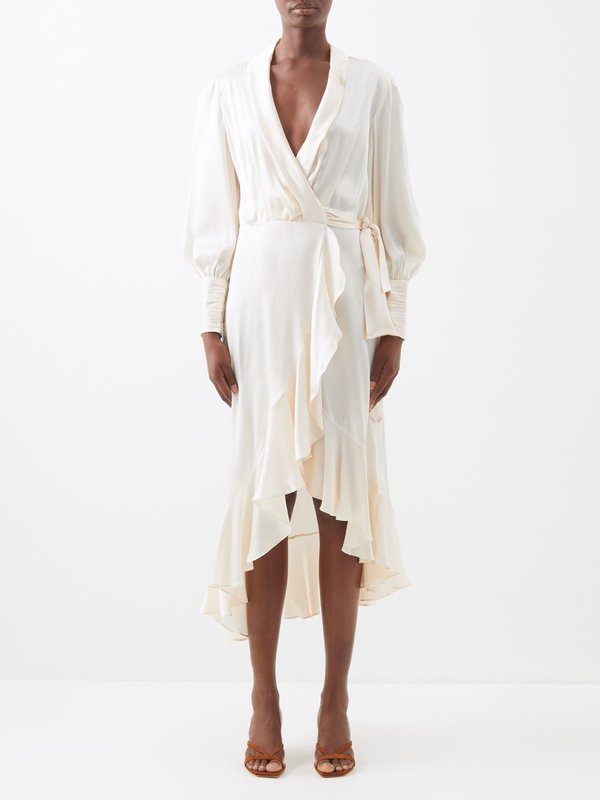 Zimmermann Ruffled asymmetric silk-satin wrap dress