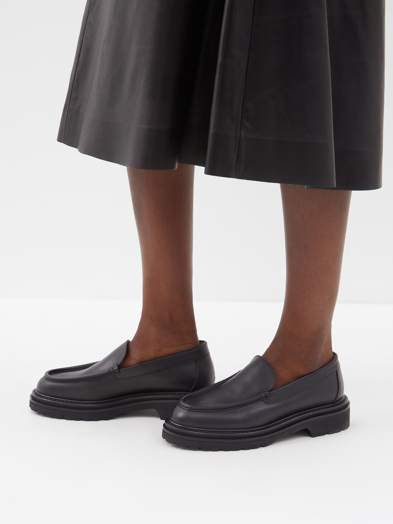 Black 20 tread-sole leather loafers | Legres | MATCHES UK