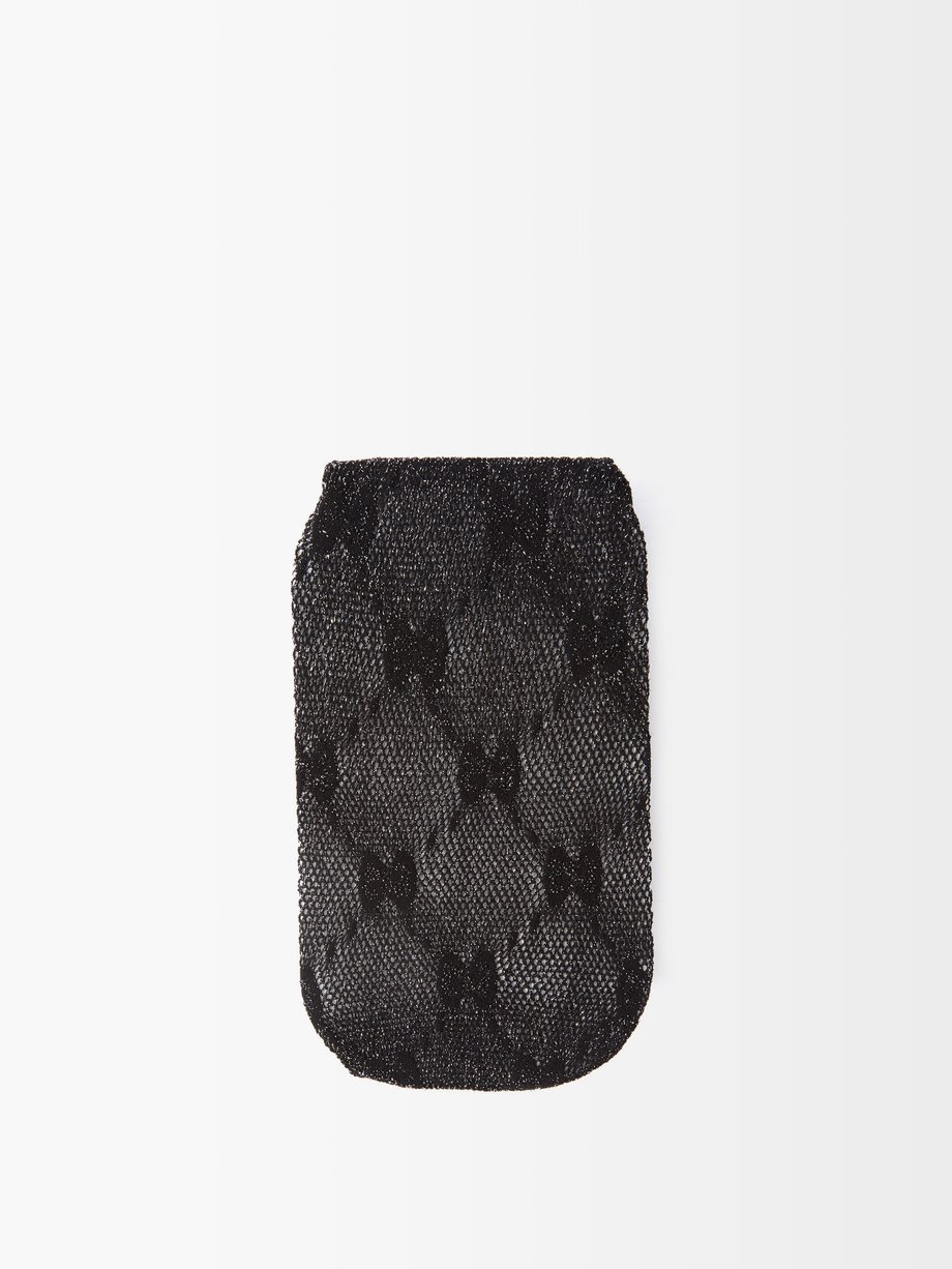 Black Logo-embroidered lurex tights, Gucci