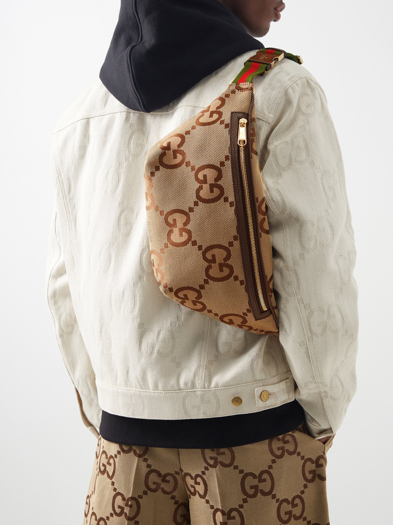 Gucci Camel Ebony Canvas Jumbo GG Belt Bag, myGemma, SG