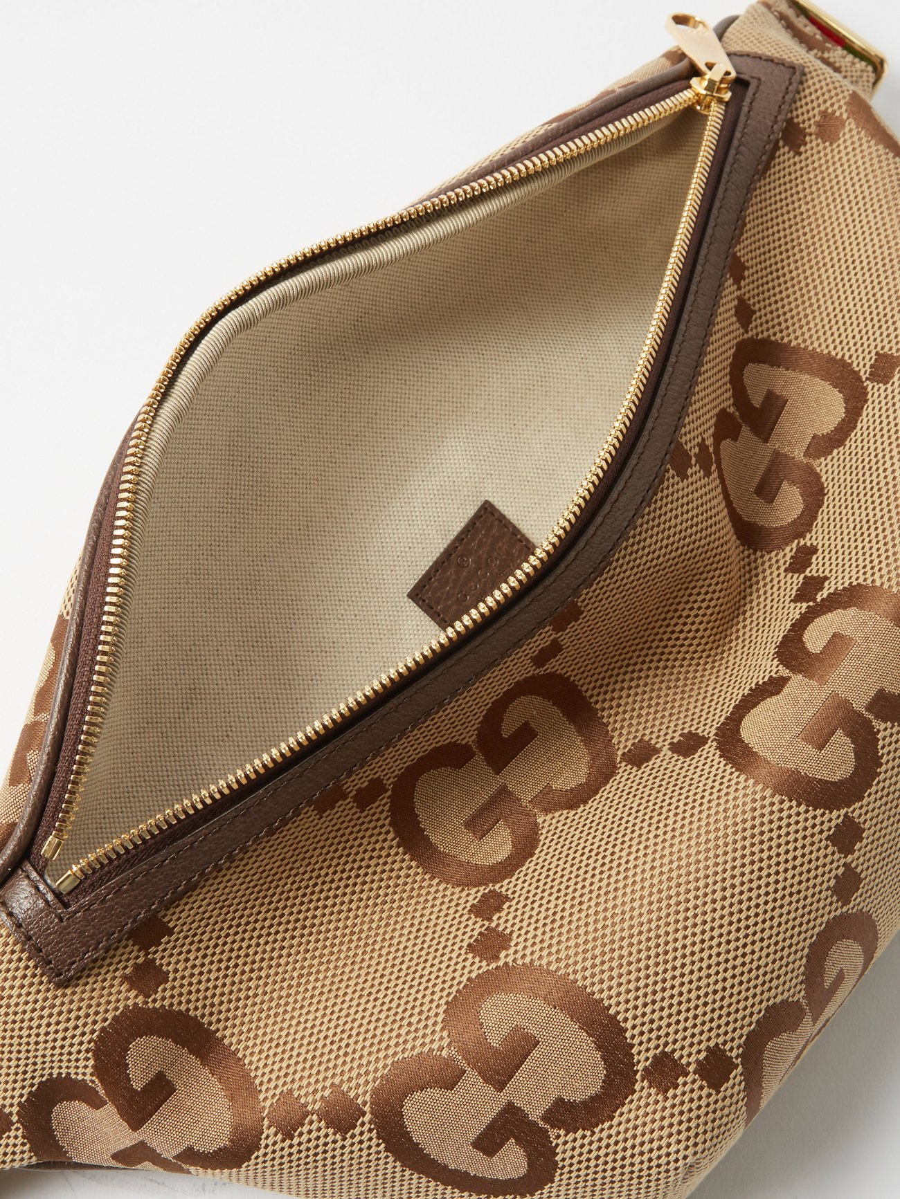 Jumbo GG belt bag in taupe leather