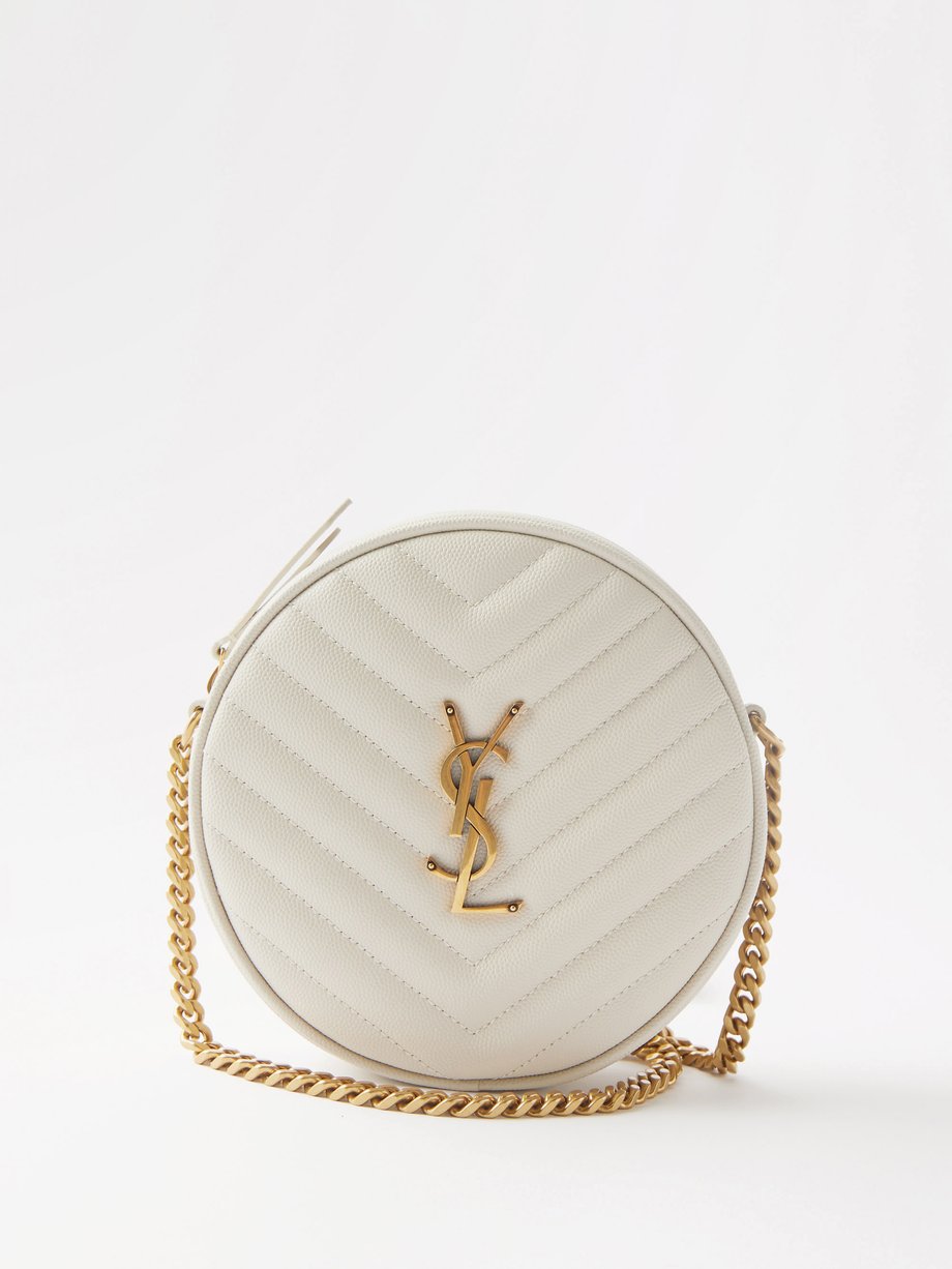 Saint Laurent Monogram Leather Round Bag In White