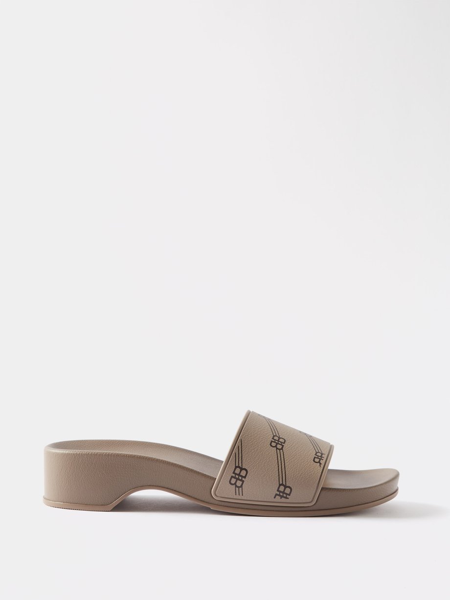 SOLD OUT Rare Balenciaga Beige Logo Pool Slides Sandals Flip Flops 38  eBay