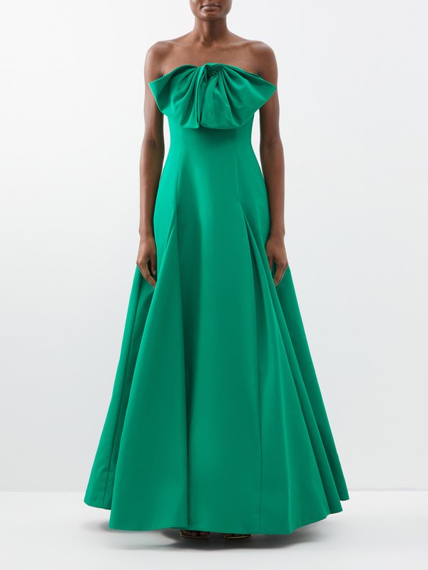 Green Bow-embellished strapless taffeta gown