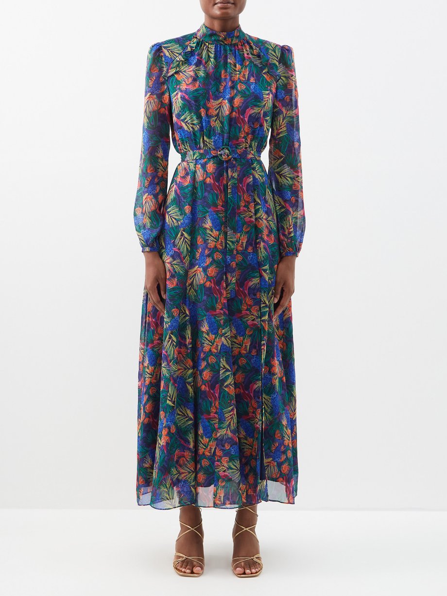 Blue Print Jacqui B Fern Print Silk Georgette Maxi Dress Saloni Matchesfashion Uk 