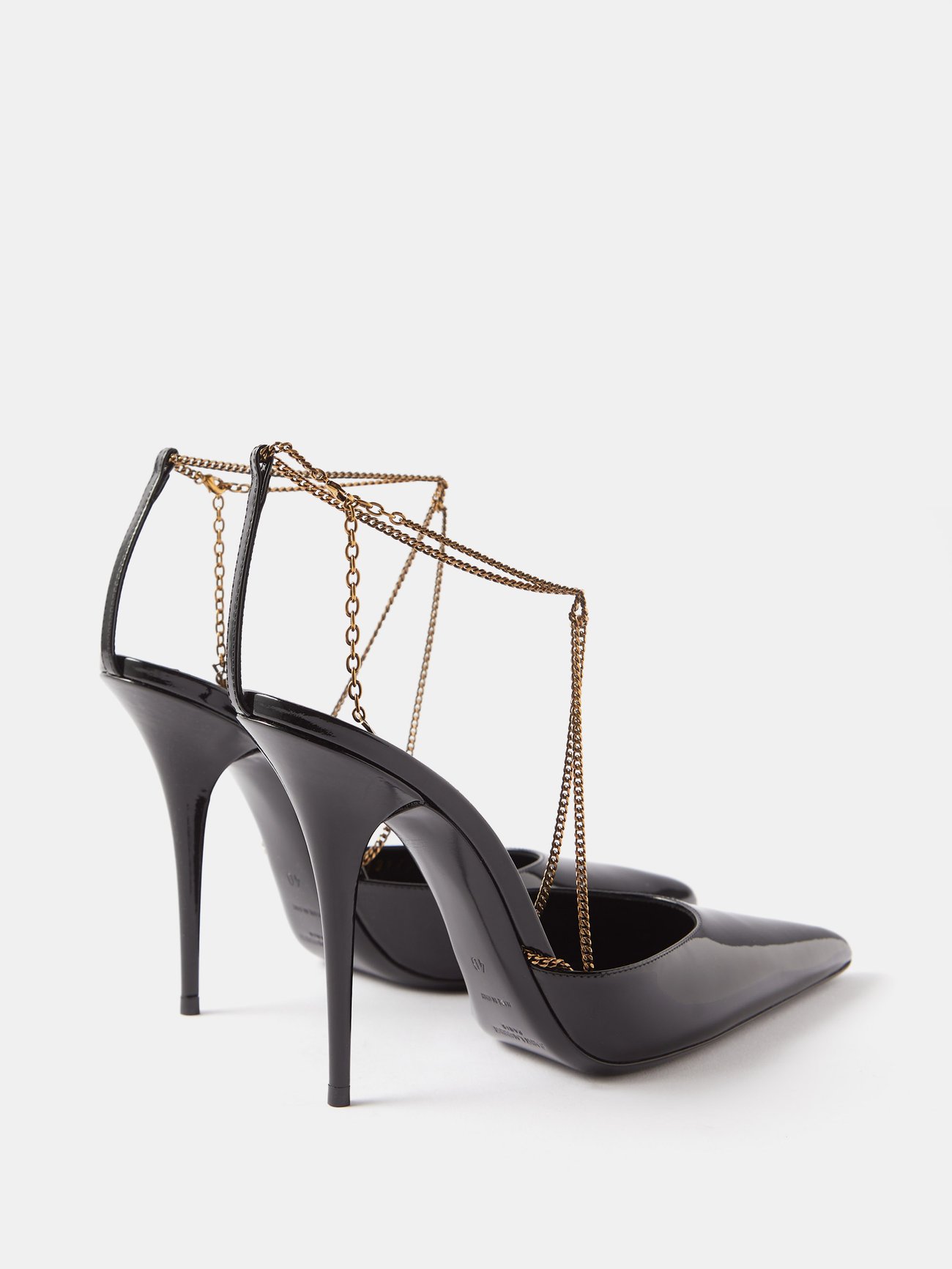 Saint Laurent Claw Chain-embellished Patent-leather Pumps in Black