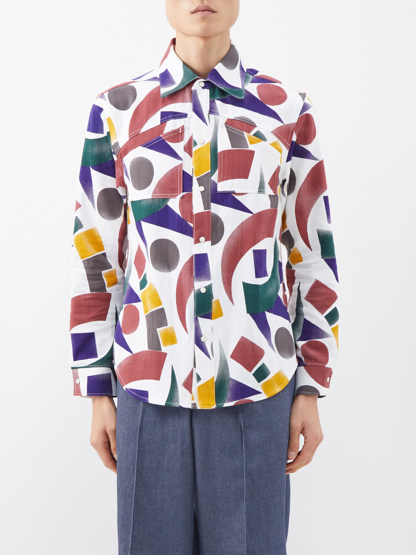 White Abstract-print denim shirt | Sasquatchfabrix