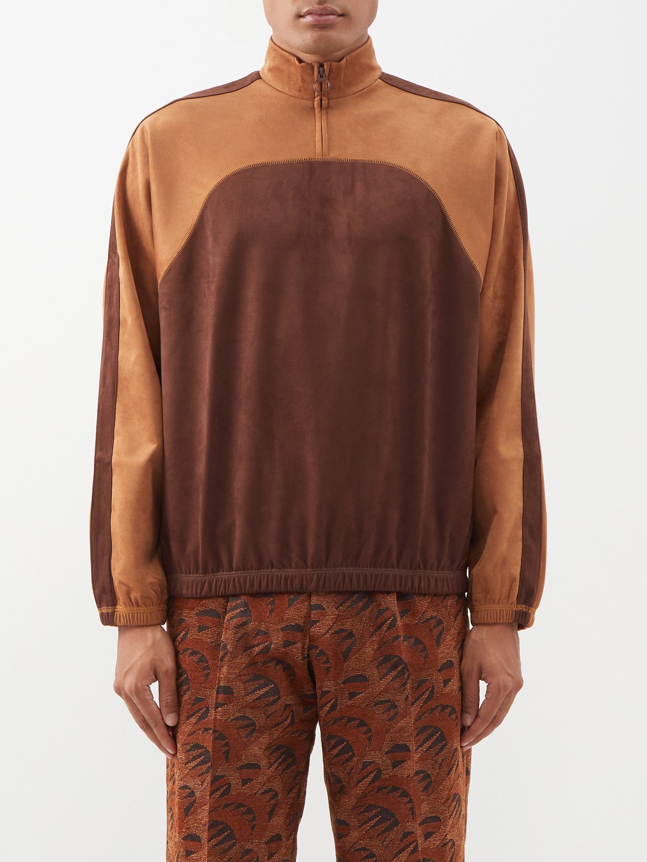 Brown Faux-suede quarter-zip top | Sasquatchfabrix