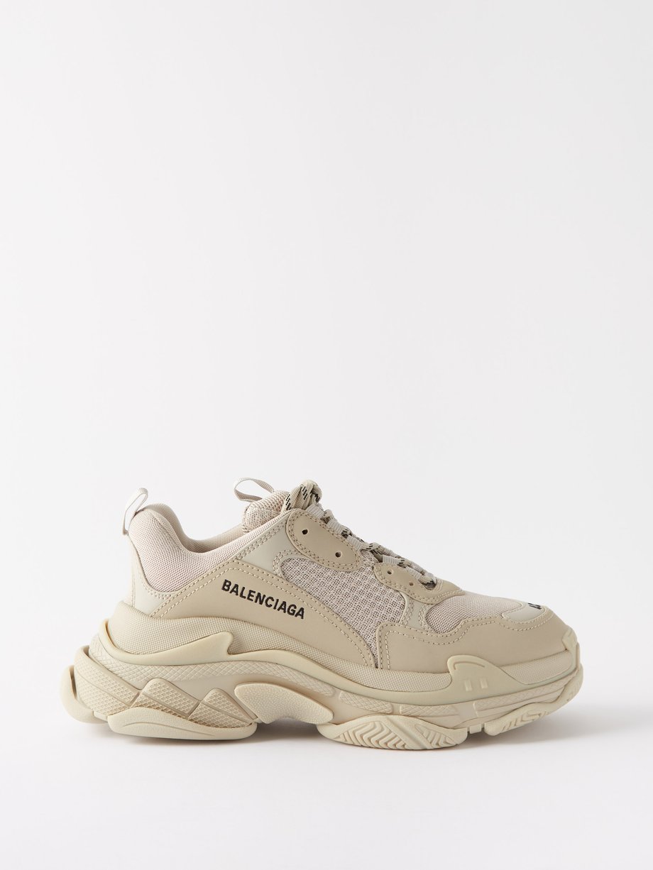 Beige Triple S faux-leather trainers | Balenciaga | MATCHES UK