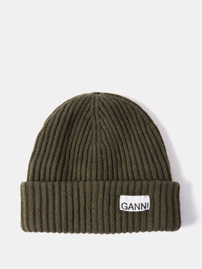 GANNI Ganni Logo-patch ribbed-knit beanie