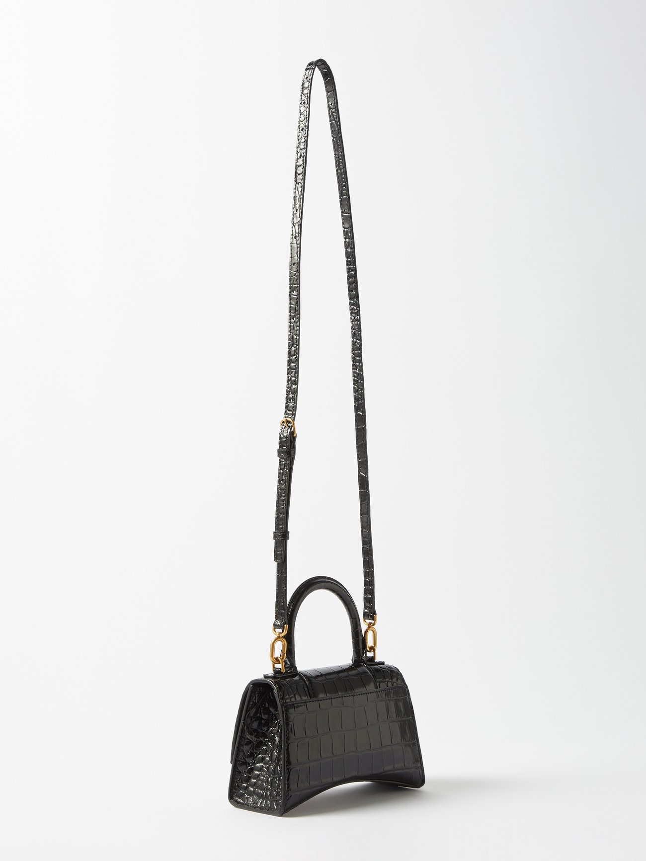 Hourglass XS Crocodile-Embossed Top-Handle Bag