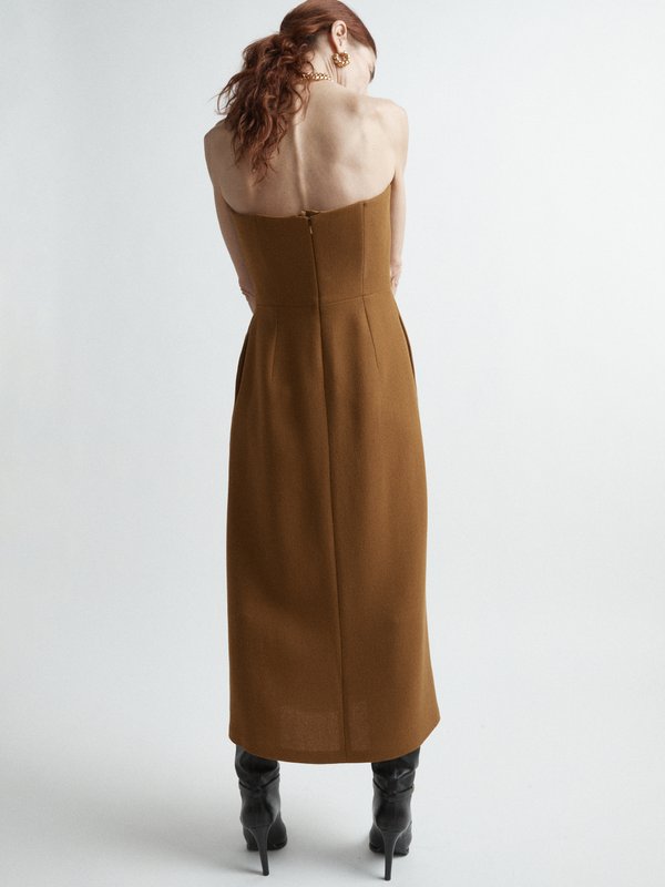 Gold Organic-wool crepe bandeau midi dress | Raey | MATCHES UK