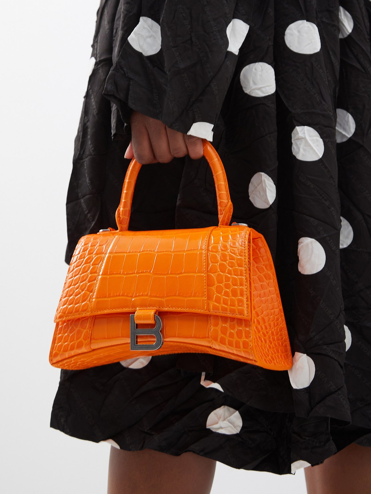 Orange Hourglass S crocodile-effect leather bag