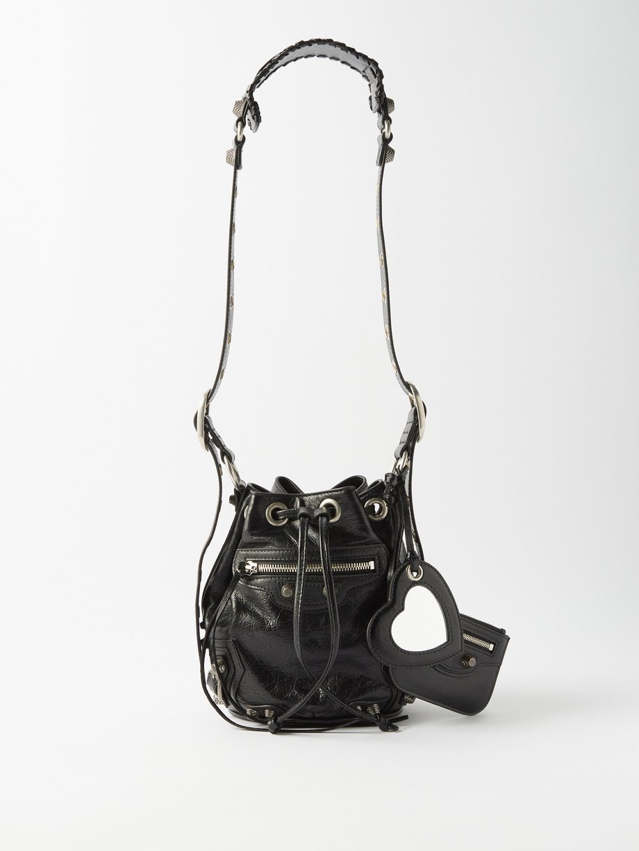 Black Le Cagole XS crinkled-leather bucket bag